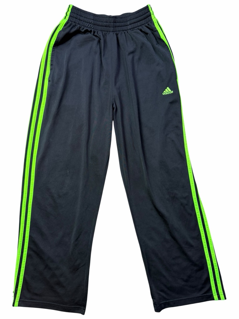 adidas Black 3-Stripe Neon Green Men’s Small Sweatpants